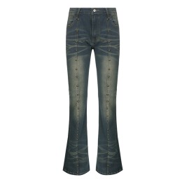 Order online rivet stitching low-rise jeans fashion design women's retro millennial flared pants low-rise jeans SKJN022 Order online rivet stitching low-rise jeans fashion design women's retro millennial flared pants low-rise jeans SKJN022